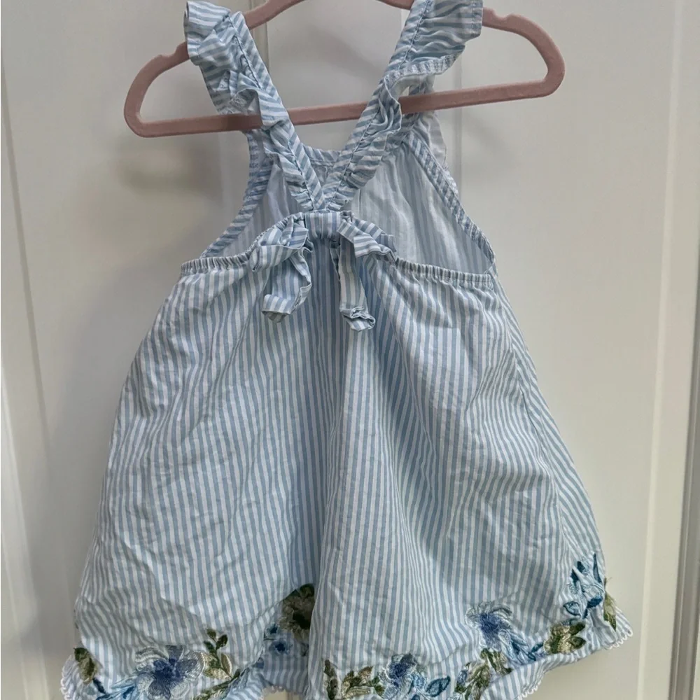 NWOT Mud Pie 3T Girls Blue & White Striped Floral Bow Back Tank Top Dress